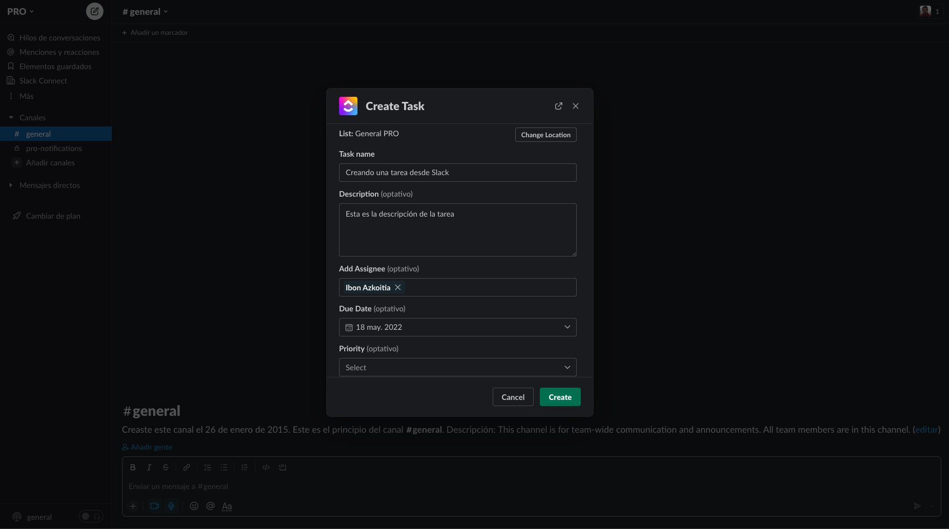 Integración de ClickUp en Slack