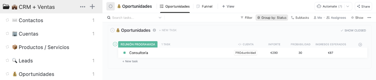 ClickUp » CRM + Ventas